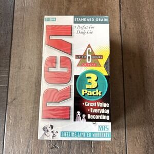 RCA VHS Tapes 3 Pack T-120H 6 Hour Standard Grade Blank Audio New & Sealed